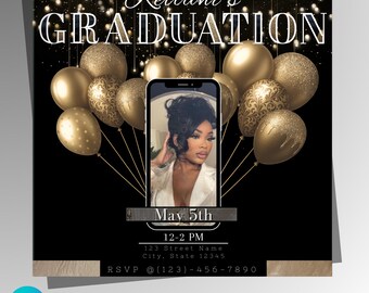 Black and Gold Graduation Flyer: Class of 2025, Canva Template (Digital Download)