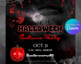 Halloween Party Flyer (Canva Editable Template Invite)