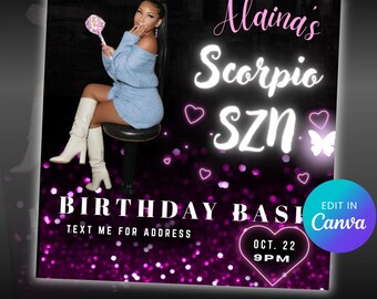 Scorpio Birthday Party Flyer Template: Editable Canva Design (Digital Download)