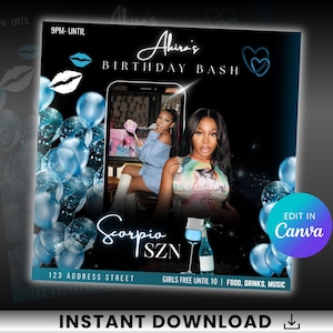 Editable Birthday Party Flyer: DJ Event, Club Invite (Canva Template Digital Download)