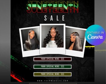 Juneteenth Hair Salon Flyer Template: Editable Canva Promo (Digital Download)