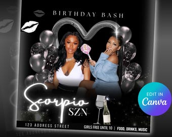 Scorpio Birthday Party Flyer: Editable Canva Template (Digital Download)