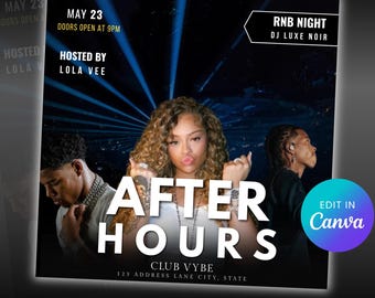 R&B Night Party Flyer | DJ Event, Canva Template (Digital Download)