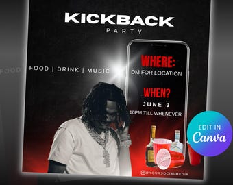 Kickback Party Flyer Template | Editable DJ Event Invite (Digital Download)