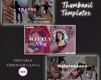 Canva YouTube Thumbnail Template Bundle, Editable Vlog Kit (PDF Download)