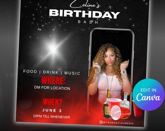 Editable Birthday Party Flyer: DJ Event Canva Template (Digital Download)