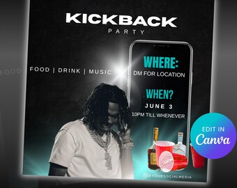 Kickback Party Flyer | DJ Event, Social Media Template (Digital Download)