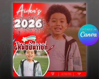 Preschool Graduation Invitation: Class of 2026, Photo Invite (Digital Canva Template)