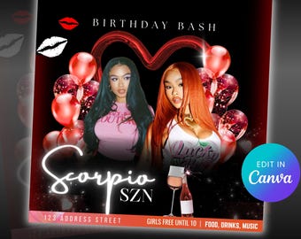 Editable Birthday Party Flyer: DJ Event Canva Template (Digital Download)