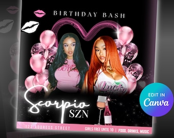 Editable Birthday Party Flyer: DJ Event Canva Template (Digital Download)