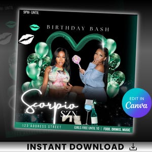 Editable Birthday Party Flyer: DJ Event Canva Template (Digital Download)