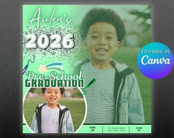 Preschool Graduation Invitation: Class of 2026, Photo Invite (Digital Canva Template)