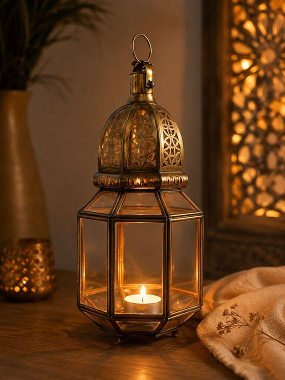 Moroccan Brass Lantern, Candle Holder, Ramadan Decor, Handmade Moroccan Lantern, Boho Home Decor, Tea Light Lantern