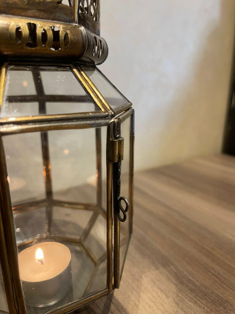 Moroccan Brass Lantern, Candle Holder, Ramadan Decor, Handmade Moroccan Lantern, Boho Home Decor, Tea Light Lantern image 8