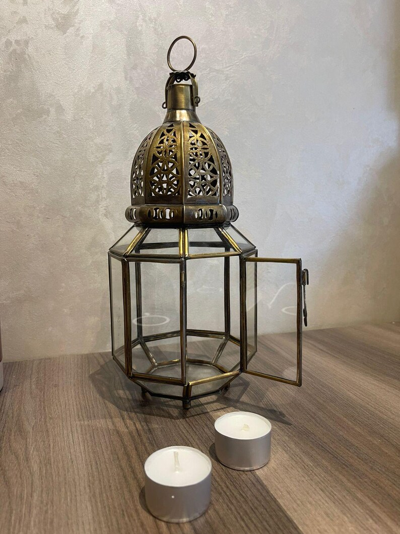 Moroccan Brass Lantern, Candle Holder, Ramadan Decor, Handmade Moroccan Lantern, Boho Home Decor, Tea Light Lantern image 5