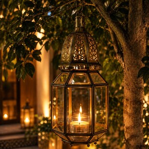 Moroccan Brass Lantern, Candle Holder, Ramadan Decor, Handmade Moroccan Lantern, Boho Home Decor, Tea Light Lantern image 2
