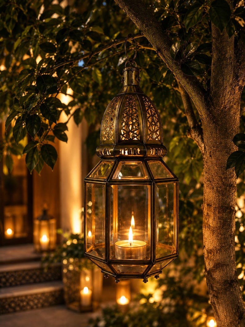 Moroccan Brass Lantern, Candle Holder, Ramadan Decor, Handmade Moroccan Lantern, Boho Home Decor, Tea Light Lantern image 2