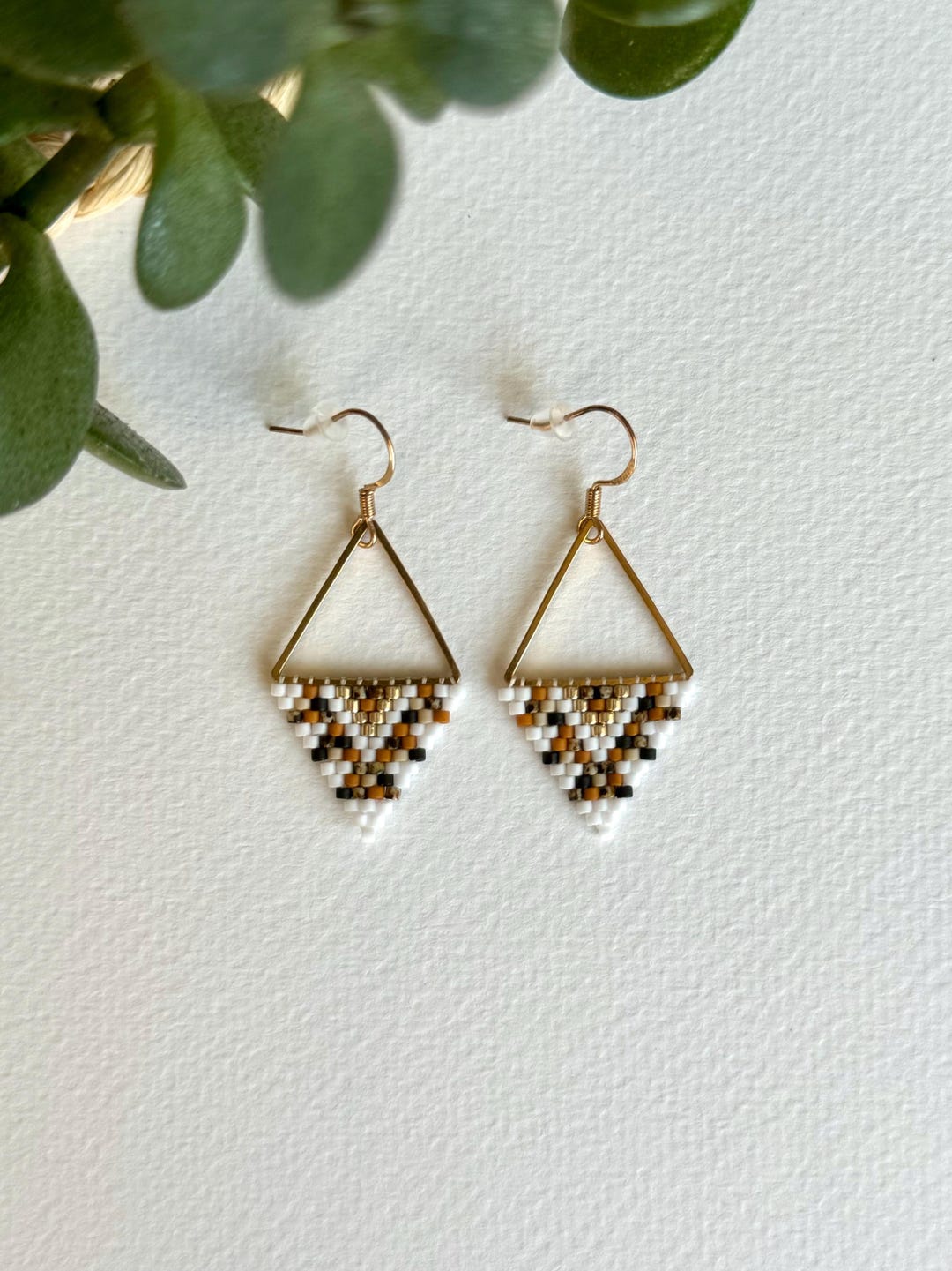 Woven Beaded Triangle Earrings Geometric Elegance - Etsy