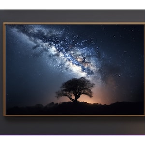 Impresión de cielo nocturno, cartel de cielo estrellado, paisaje nocturno, paisaje, arte de pared imprimible, descarga instantánea, paisaje, arte de pared de la Vía Láctea