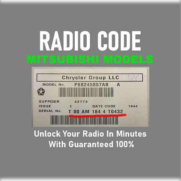 Radio Code Jeep Chrysler Dodge T00AM Mitsubishi Models Anti-Theft Stereo ND Pincode Service