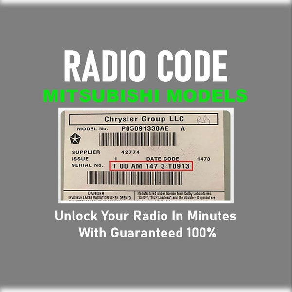 Radio Code Jeep Chrysler Dodge T00AM Mitsubishi Models Anti-Theft Stereo V Pincode Service