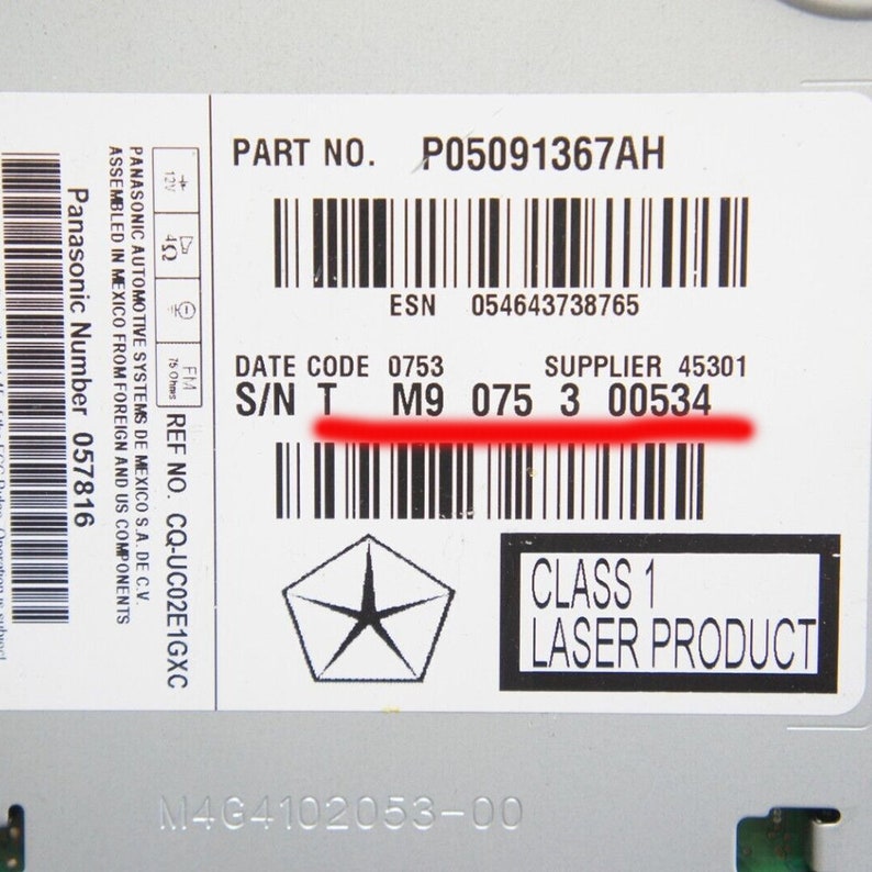 Panasonic Radio Code TM9 Models Uconnect 8.4 UAV Antitheft Stereo