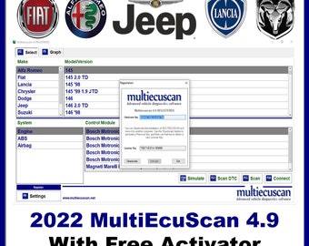 Logiciel de diagnostic de véhicule multilingue Multiecmscan 4.9 2022 avec fonctions avancées, compatible avec Alfa, Fiat, Lancia et Jeep Chrysler