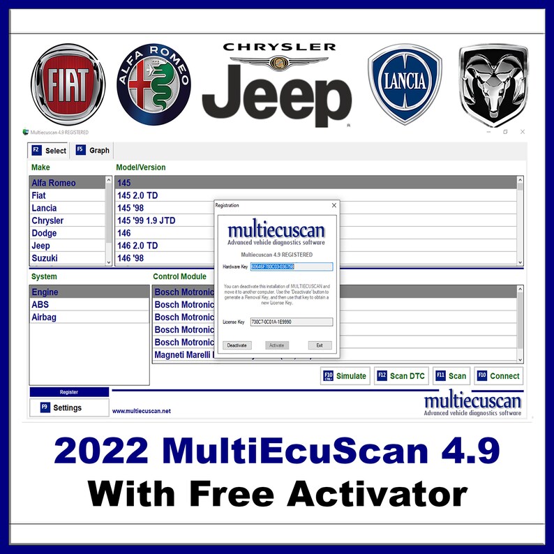 Logiciel de diagnostic de véhicule multilingue Multiecmscan 4.9 2022 avec fonctions avancées, compatible avec Alfa, Fiat, Lancia et Jeep Chrysler image 1