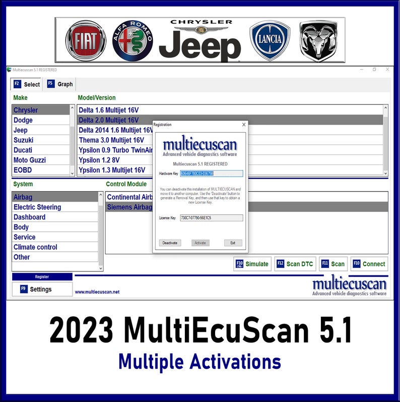 2023 Multiecmscan 5.1 Software diagnostico per veicoli multilingue con funzioni avanzate compatibile con Alfa, Fiat, Lancia e Jeep Chrysler immagine 1