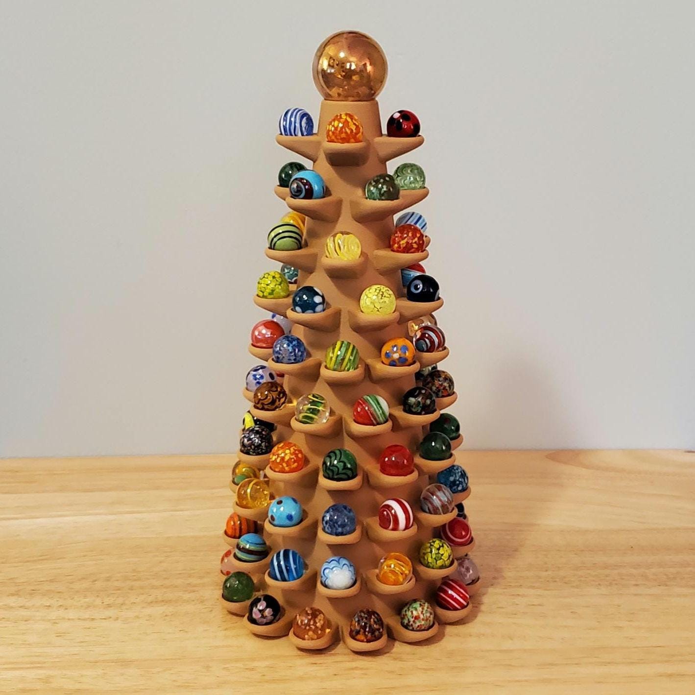 UPDATED 2025 Wood Brown Marble Tree - 91 Piece 3/4" Marbles with 1"+ Shooter Topper (Marbles not included.)