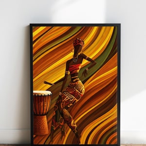 Afrocentric Woman Dance Art Print: Vibrant African Decor (Digital Download)