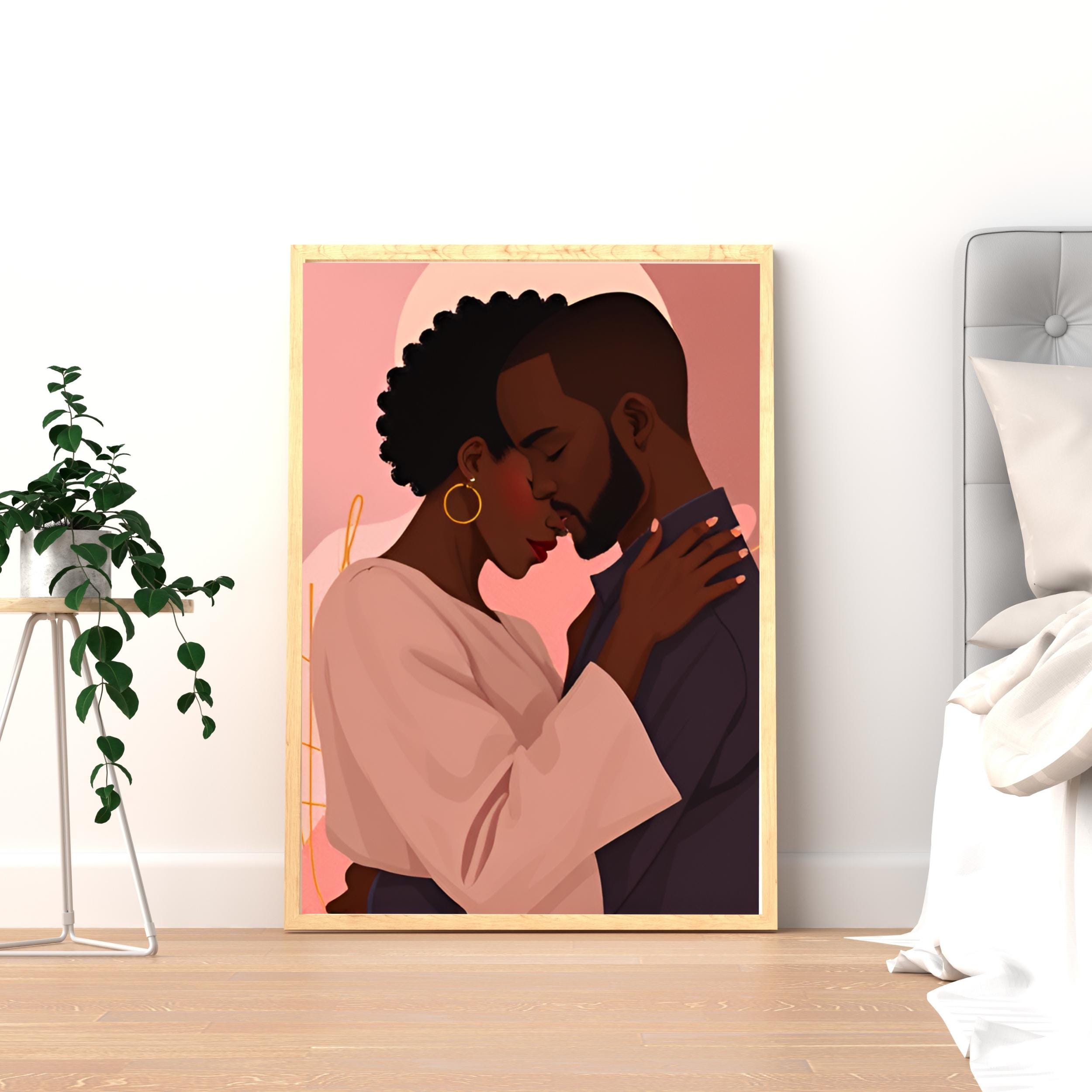 Afrocentric Couple Art Print: Intimate Black Love, Minimalist