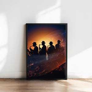 New Orleans Jazz Musicians Art Print – Black and Gold Digital Download | Stylish Jazz Wall Decor for Music Lovers & Home or Office Decor