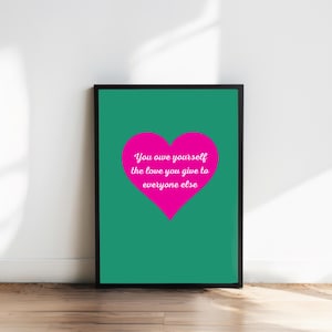 Self-Love Quote Print: Pink Heart Wall Art (Digital Download)