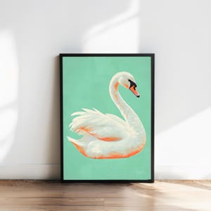 Poster mit weißen Schwanen und weißen Schwanen für Kinderzimmer, Bad oder Schlafzimmer | Digital Tier Download | Vogel Aquarellmalerei I Swan Art