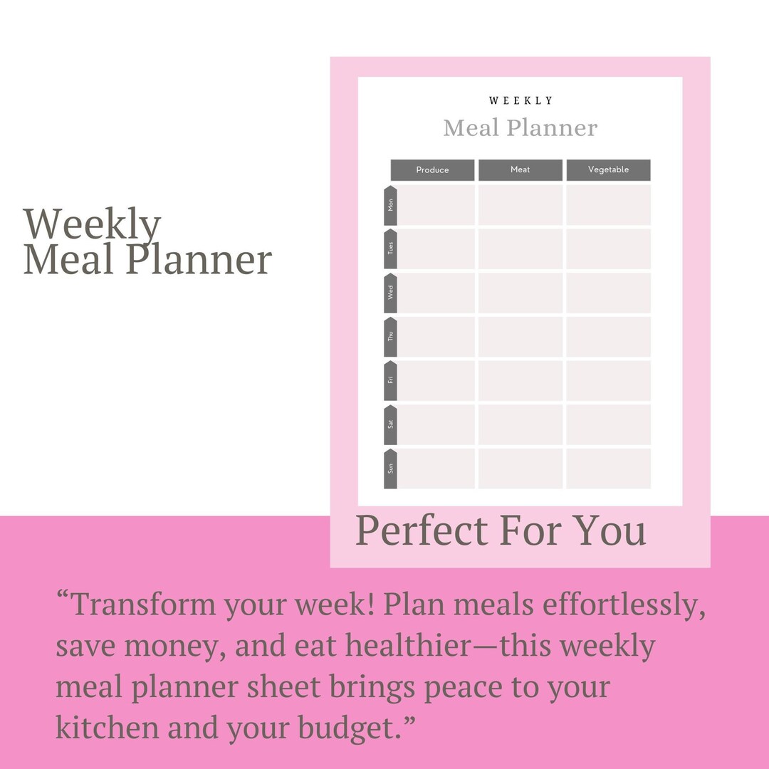 Weekly Meal Planner Sheet: Editable PDF, Canva Template - Etsy