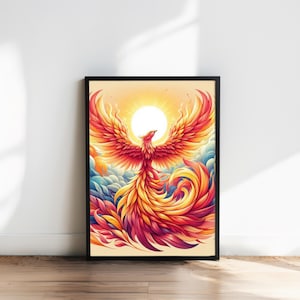 Fiery Phoenix Rising Digital Art | Vibrant Printable Wall Art | Colorful Phoenix Artwork for Home and Office Decor and Inspirational Decor