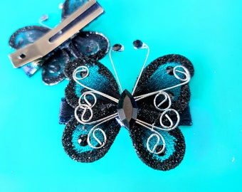 Black Glitter Butterfly Hair Clips