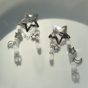 Perlen Stern Haarspange Y2k Acessoire für Haar, Y2K Haarspange, Perlen Haarspange Haarspange Y2k Haarspange, Silber Haarspange