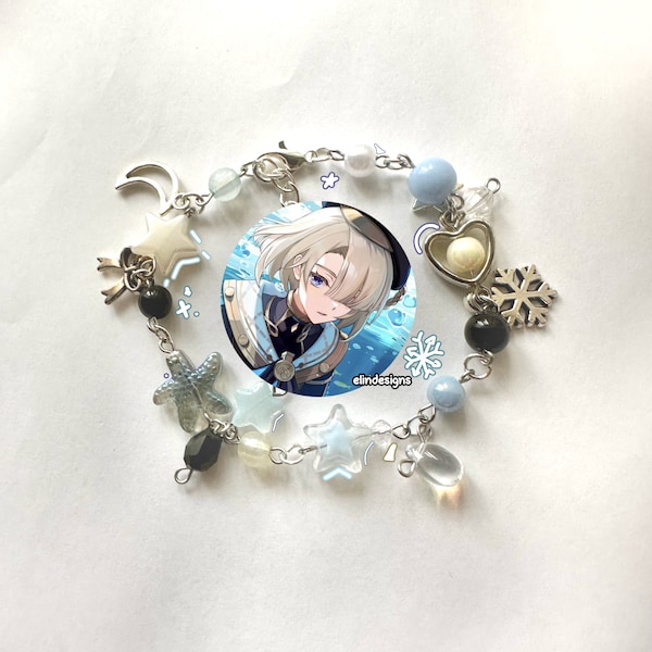 freminet genshin impact bracelet - y2k acubi cute blue white yellow cryo ocean star snowflake bracelet