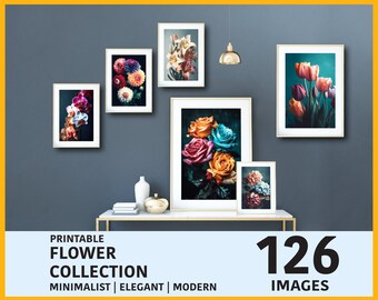 Flower Wall art prints trendy, wall decor, printable wall art flowers, elegant modern minimalist, floral art, wall art set digital download.