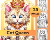 25 Cat Queen Adult Coloring Pages Printable Grayscale - Etsy