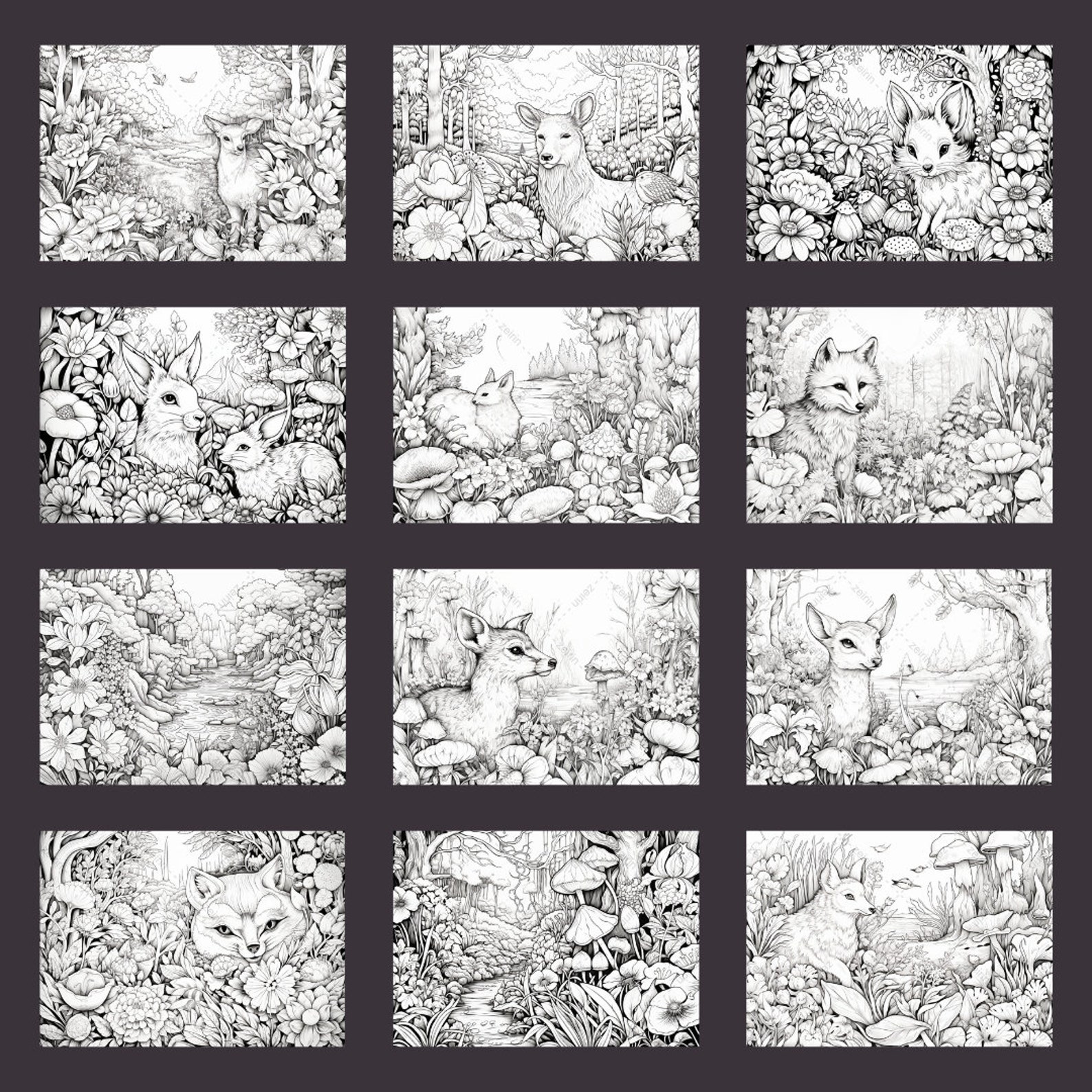 30 Magical Forest Adult Coloring Pages Printable, Grayscale Coloring Books. Coloring Pages for ...