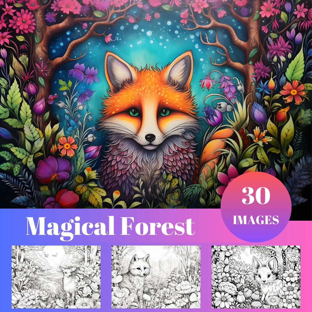 30 Magical Forest Adult Coloring Pages Printable, Grayscale Coloring Books. Coloring Pages for ...