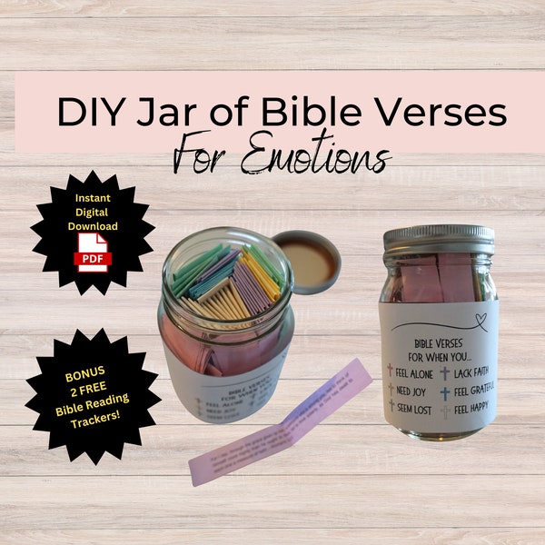 DIY Bible Verses In A Jar for Encouragement | Scripture Jar, Bible Verses for Emotions and Feelings, Christian Gift, Bible Study Template