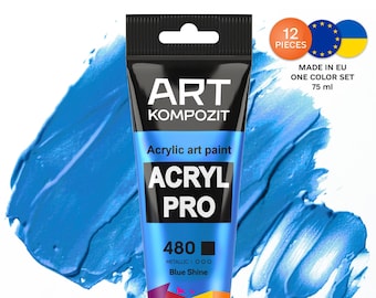 Tintas acrílicas Blue Shine 480 Color Set tubo de 12x2,6 fl oz/75 ml, tinta acrílica para artista profissional ou pintura por número, tintas artesanais