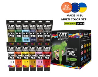 ArtKompozit Acrylic paint Set of 12x2.6 fl oz/75 ml kids paint kit, acrylic paints for artists, set of acrylic tube paint, paint by number