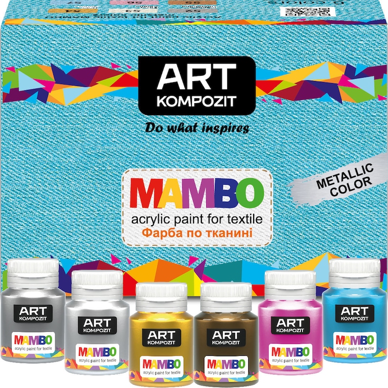 a set of five different colors of art paint
