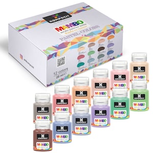 a box of 12 different colors of acrylic paint