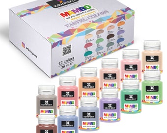 Acrylverfset - 12 pastelkleuren 20 ml 0,67 Fl Oz - voor kleding, textiel, leer, T-shirts, sneakers - Gemaakt in Europa door MAMBO